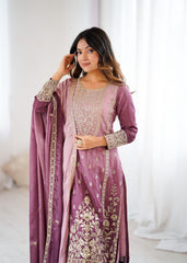 Party-wear Shaded Chinon Silk Coding Sequence & Thread Work Suit