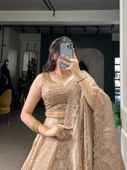 Beautiful Wedding Special Gold Crush Lehenga Choli