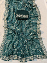 Beautiful Soft Shine Chocolate Silk Fabric Sequence & Cut work Saree