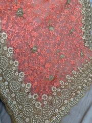 Party-wear Net Embroidery With Pearls Diamond Work Saree