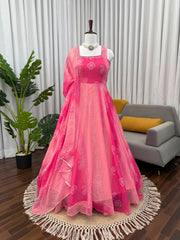 Pretty Pink Georgette With Digital Printed Gown