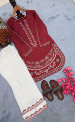 Party-wear Roman Silk With Embroidery Work Palazzo Set