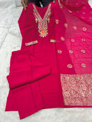 Beautiful Roman Silk Embroidery With Sequence Work Pink Dress