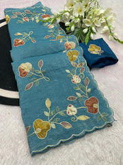 Party-wear Multi Color Patch Work Handwork Designer Saree