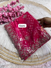 Beautiful Soft Georgette Bandhej Sequence & Thread Work Saree