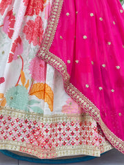 Beautiful Chinon Silk Digital Printed With Sequence Coding Embroidery Work Lehenga Choli