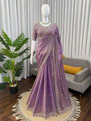 Trending Designer Cherry Red Fendy Silk Beads Thread & Sequence Work Saree