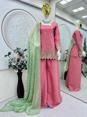 Party-wear Designer Shimmer Silk Embroidery Sequence Work Sharara