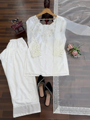 Beautiful White Elegance Natural Crepe Thread With Sequence Work Sharara
