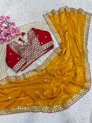 Party-wear Fendy Satin Silk Sequence With Coding Embroidery Work Saree