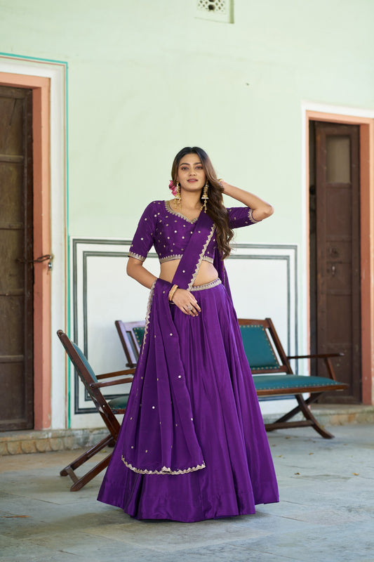 Beautiful Chinon Silk Sequence &Embroidery Work Belt Lehenga Choli