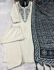 Beautiful Khadi Cotton With Embroidery Work Dress
