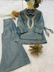 Festive Special Salsa Silk Co-Ord Set With Shrug