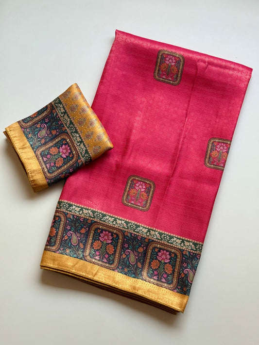Beautiful Zari Jacquard Weaving Digital Printed Saree