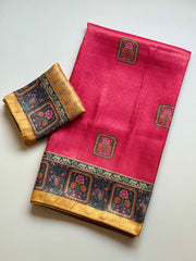 Beautiful Zari Jacquard Weaving Digital Printed Saree