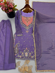 Party-wear Moss Embroidery Sequence Work Suit