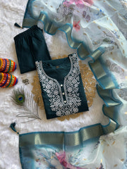 Beautiful Roman Silk With Embroidery & Sequence Work Dress