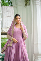 Unique Dusty Coloured Georgette Embroidery Work Gown