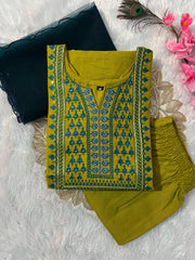 Beautiful Slub Cotton With Embroidery & Sequence Work Dress