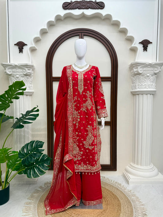 Party-wear Roman Silk Thread Sequence With Rivet Moti Work Salwar Suit