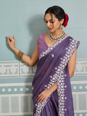 Party-wear Rangoli Silk Embroidery & Sequence Cutwork Border Saree