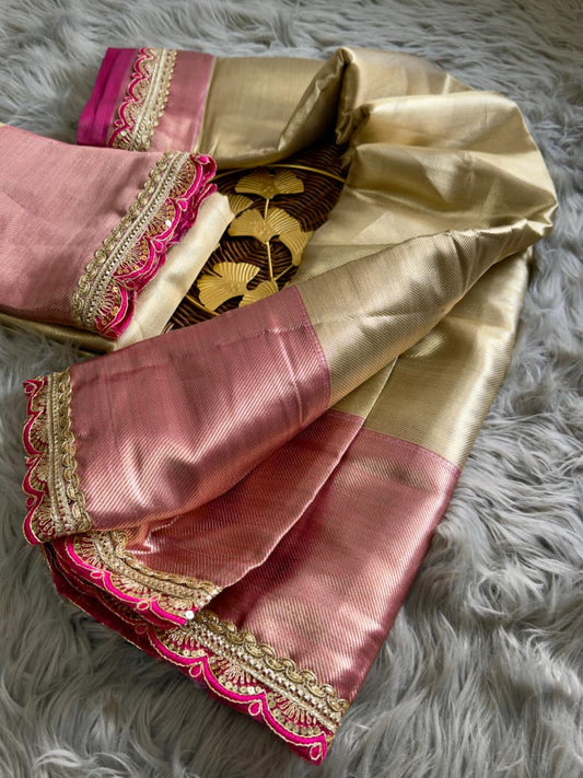 Beautiful Soft Tissue Silk With Chex Designer Saree