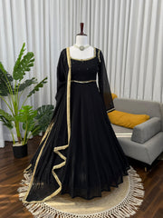 Effortless Charming Georgette Black Handwork Gown