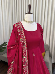 Designer Natural Crepe Silk Thread & Sequence Work Anarkali