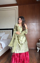 Beautiful Moss Satin Sequence Embroidery Work Suit