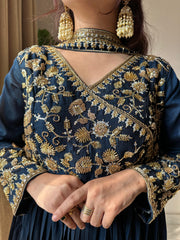 Beautiful Blooming Vichitra Beads Sequence & Embroidery Work Gown