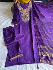 Beautiful Roman Silk With Embroidery & Sequence Work Purple Dress