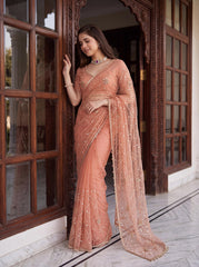 Party-wear Net Beads Sequence & Pearl Embroidery Work Saree