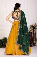 Beautiful Haldi Special Georgette Plain With Crease Work Lehenga Choli