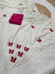 Elegance Chinon Silk With Beautiful Butterfly Butta Khatli Work Saree