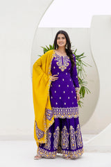 Party-wear Chinon Silk Embroidery Codding Sequence Work Suit