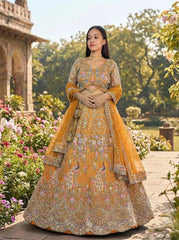 Beautiful Peacock Design Butterfly Net Coding & Sequins Work Lehenga Choli