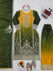 Party-wear Shaded Chinon Silk Coding Sequence & Thread Work Suit