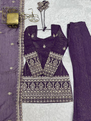 Party-wear Stylish Crunchy Silk Embroidery & Sequence Work Sharara