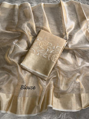 Beautiful Golden Banarasi Handwoven Embroidery Tissue Saree