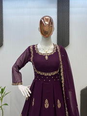 Party-wear Georgette Sequence Embroidery Work Gown
