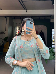 Sky-Blue Colour Dress Elegance In This Georgette Indo-Western With Jacket