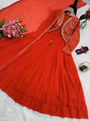 Designer Party Wear Bandhni Silk Embroidery Sequins & Codding Work Gown