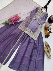 Party-wear Fendy Silk Embroidery Sequence Work Sharara