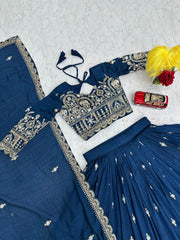 Festival Special Vichitra Silk Embroidery Sequence Work Lehenga With Stitched Blouse