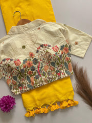 Beautiful Khadi Cotton Saree With Stitched Embroidery Work Blouse