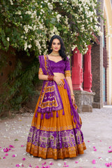 Beautiful Tussar Silk Patola Print With Foil Work Lehenga Choli