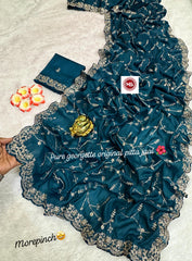 Beautiful Star Georgette Silk With Pitta Jaal With Sequence Work Saree