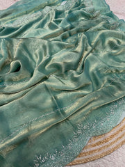 Beautiful Fandy Chiffon Two Tone Blooming & With Zarkhan Work Saree