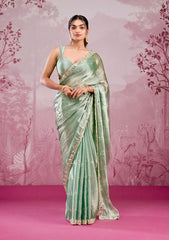 Trending Party-wear Soft Burberry Silk Embroidery & Real Mirror Hand Work Saree