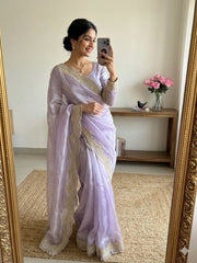 Designer Fendy Satin Gold Embroidery Work Saree